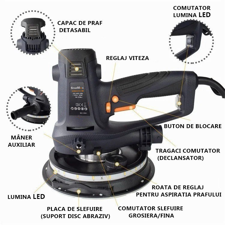 Slefuitor grosier si fin perete cu led 180mm, 810W STARMAX Slefuitor grosier si fin perete cu led 180mm, 810W STARMAX